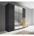 Armoire contemporaine anthracite avec miroirs et détails effet bois